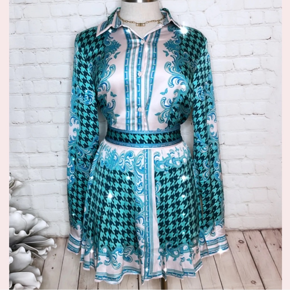Satin pleated skirt set